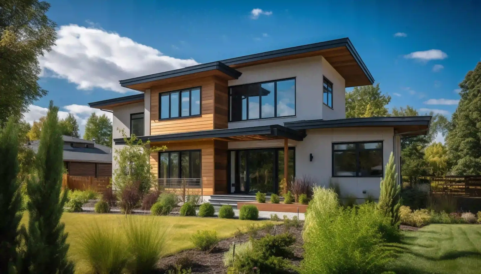 Film solaire anti-chaleur sur les baies vitrées d'une maison moderne